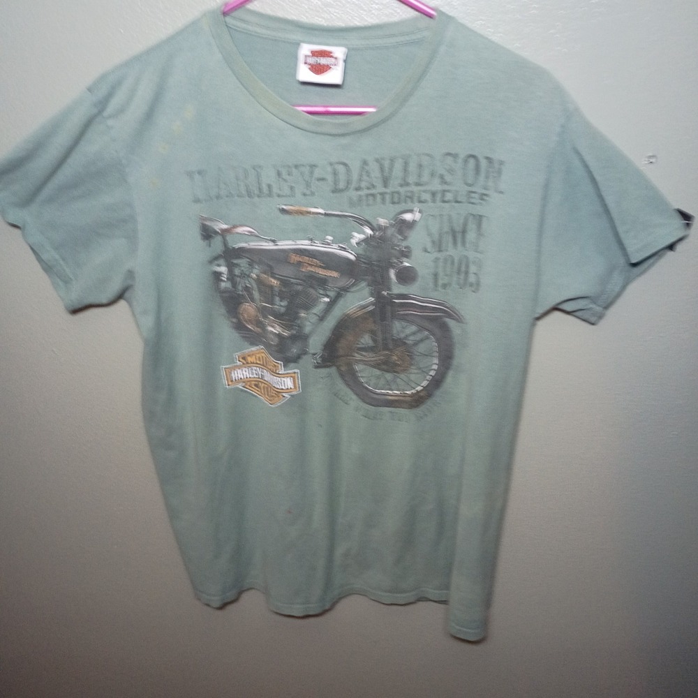 ,HARLEY DAVIDSON  Distressed☆Green *There are signs of use Printed Large T